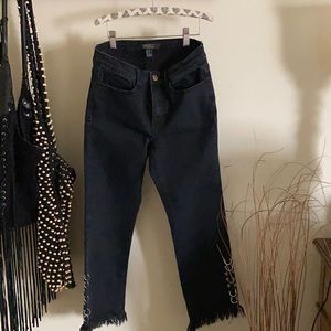 black fringed bottom pants